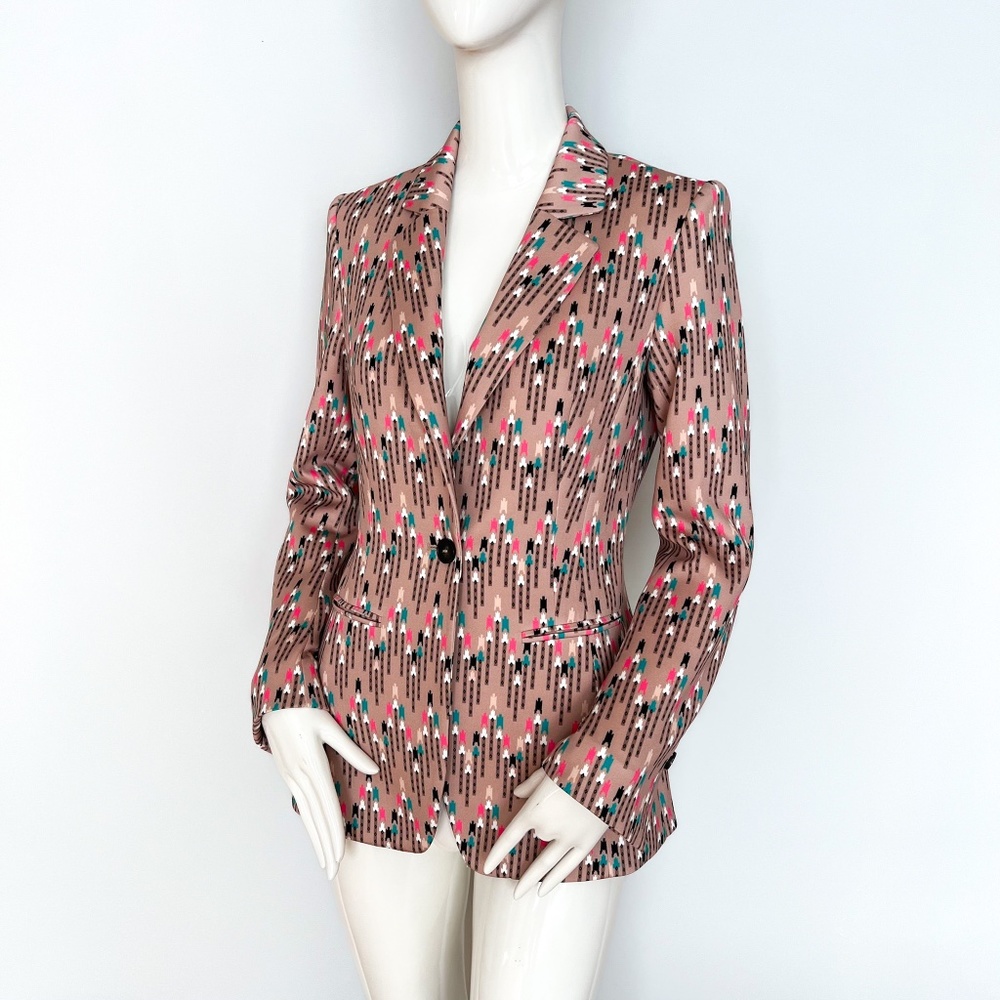 $650 NWT Marc Cain N1 Scuba Blazer Jacket Taupe Stretch Graphic Print US4